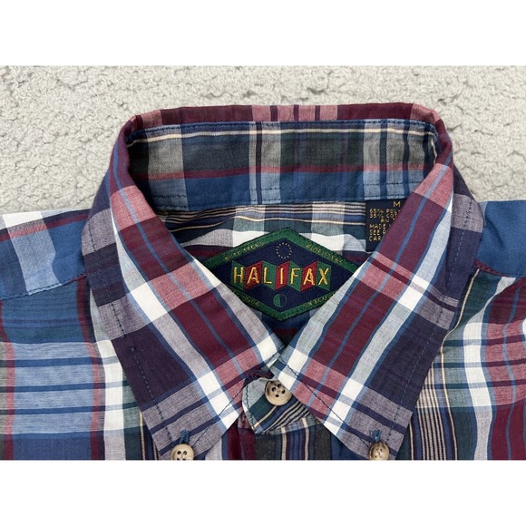VINTAGE‎ Halifax Shirt Mens M Blue Red Check Cotton Blend Button Up Mens - Picture 1 of 9